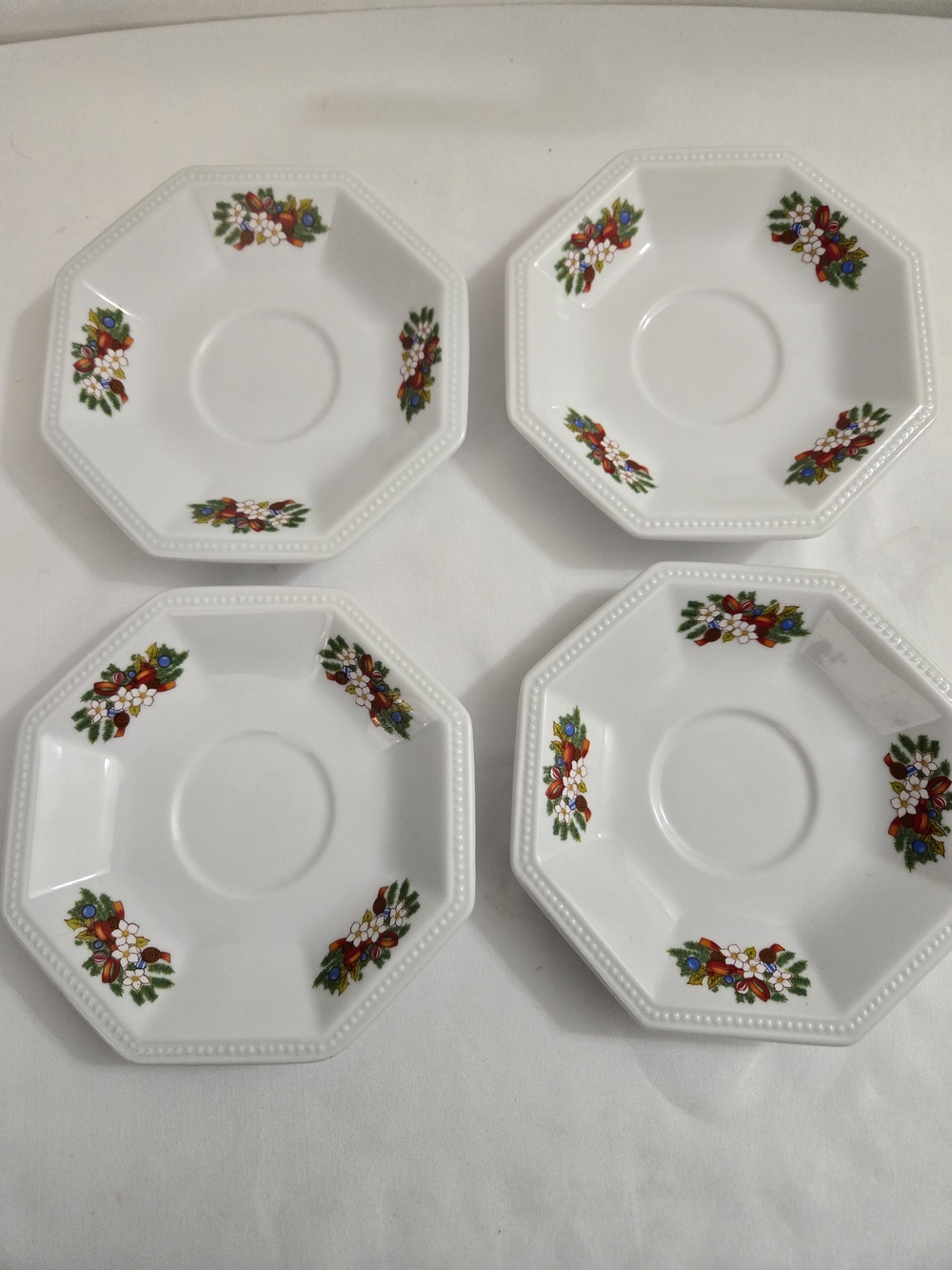Fairfield Peace on Earth Christmas Saucers 5.5" Fine China Set of 4 Vintage